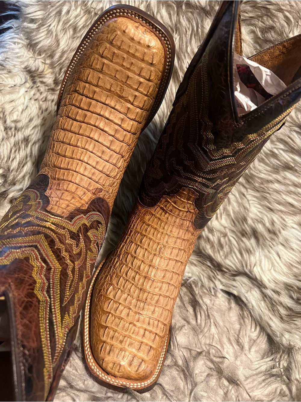 RESISTOL MEN CAIMAN & LEATHER Western Boots with Dark Brown Shaft Sz 7 D - Picture 5 of 14